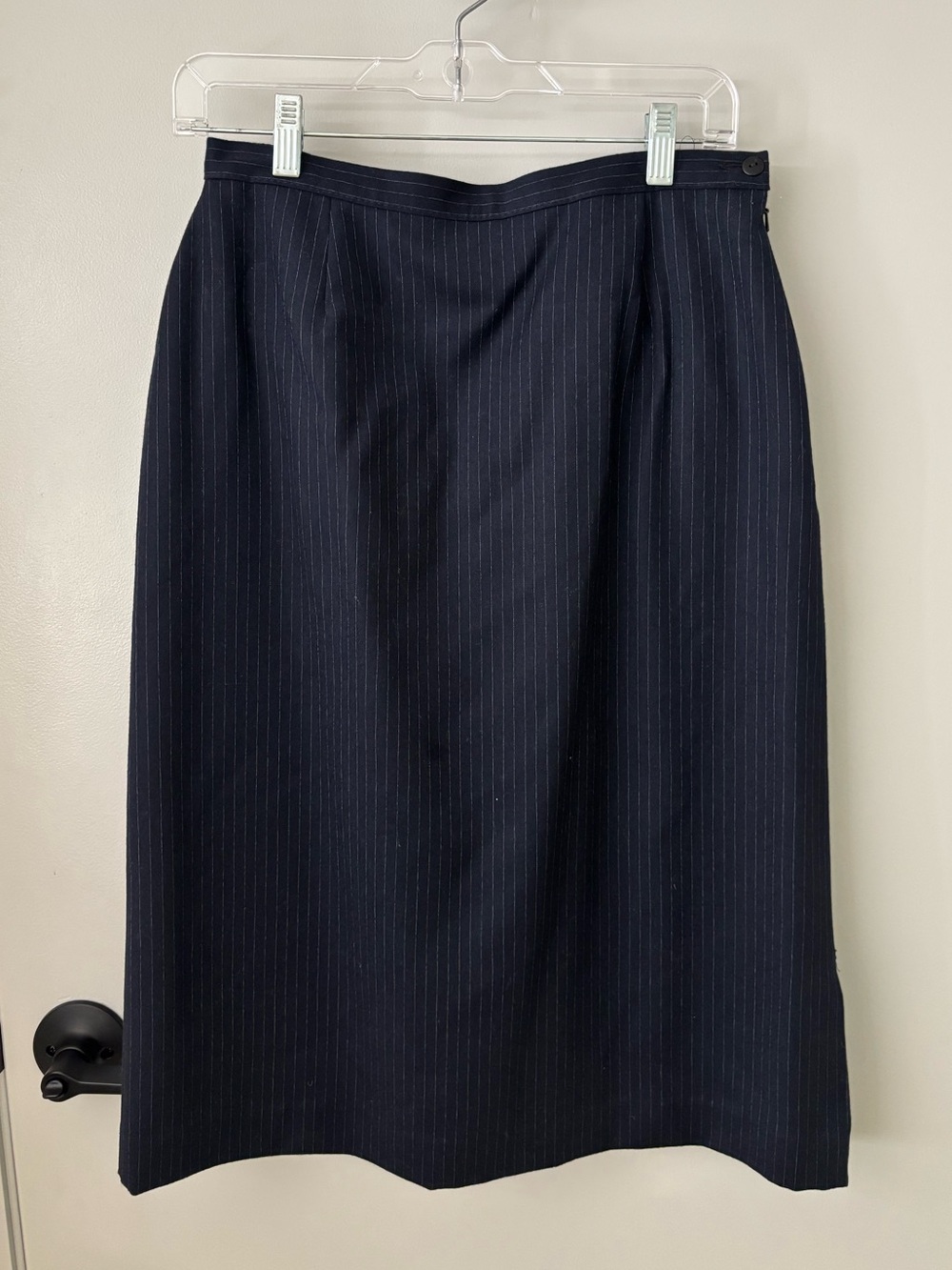 Vintage Alexon Navy Pinstripe Pure Wool Midi Skirt